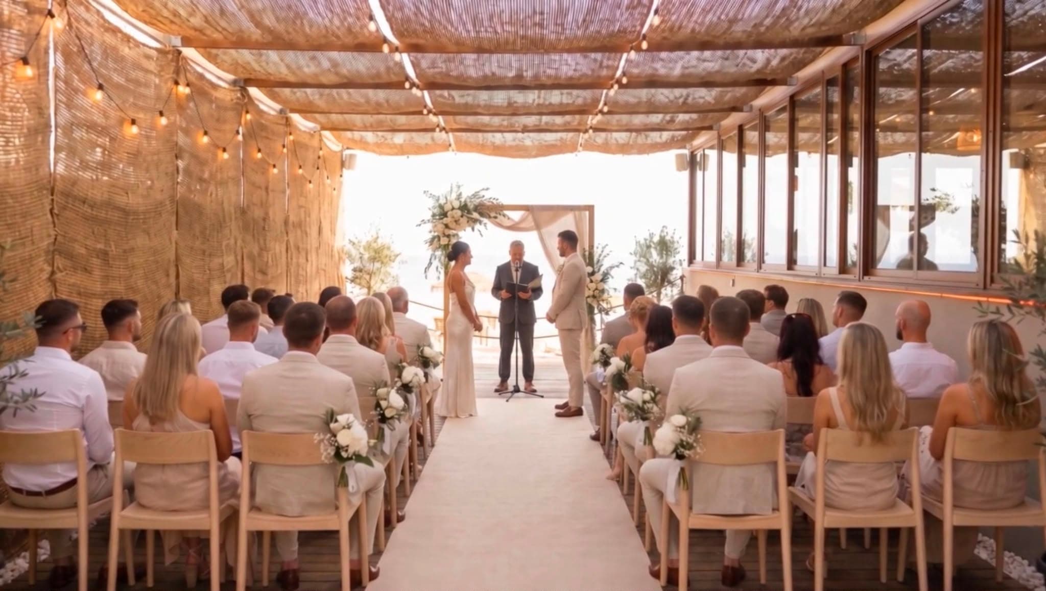 Beachfront ceremony space overlooking the Mediterranean